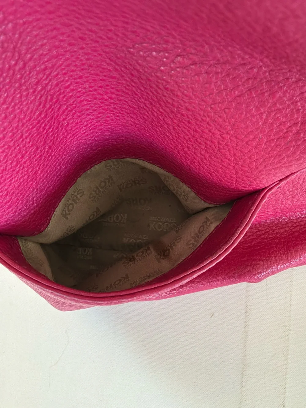 Michael Kors Fulton Large Leather Hobo Shoulder Bag Pink Gold Logo Purse